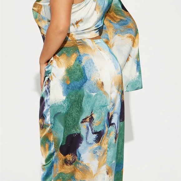 Fashion Nova Gossip Girl satin midi dress- size 2X Teal Combo - Picture 7 of 13